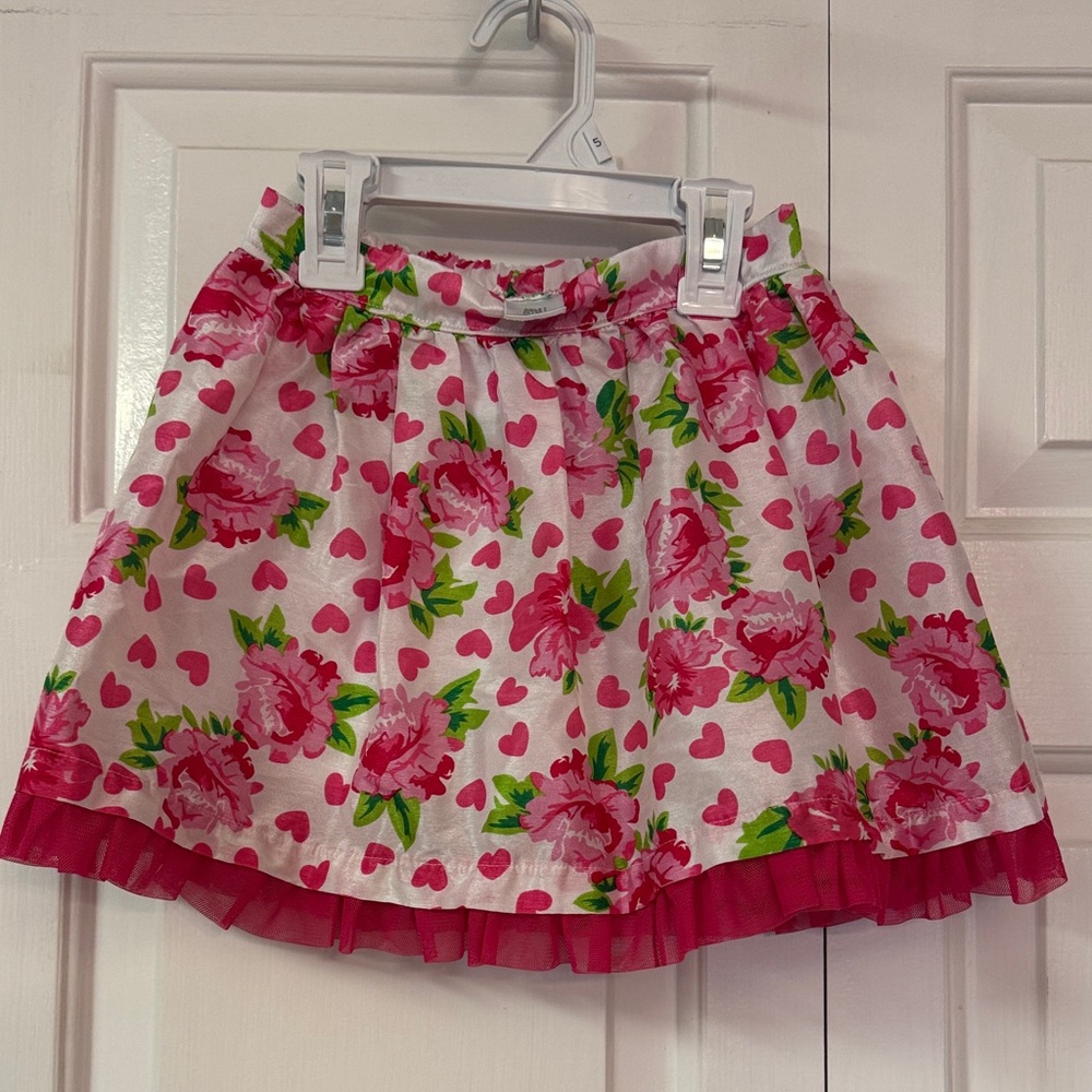 Girls Pink Floral Heart Skort with Tulle Trim
